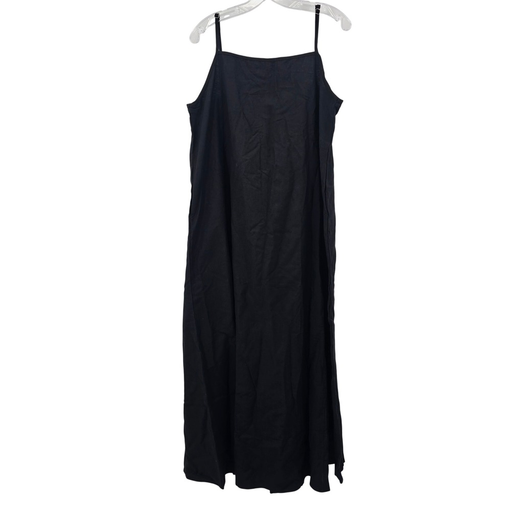 NEW Shy Velvet Black Linen Maxi Dress Womens XL Sleeveless Pockets Tie Back
